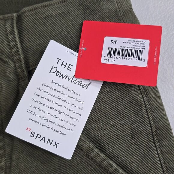 SPANX Stretch Twill Ankle Cargo Womens Pants Darkened Olive Small - Picture 13 of 16